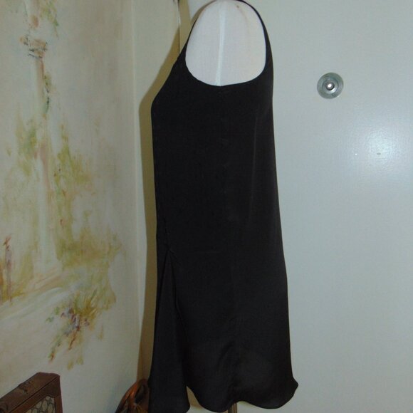 BCBG Generation Dress Womens Black Satiny Mini Wide Perforated Wrap Drape Boho - Picture 5 of 8